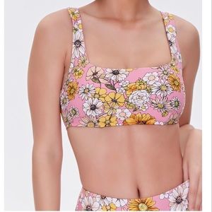 Retro Floral Pink Bikini Top Small NWT